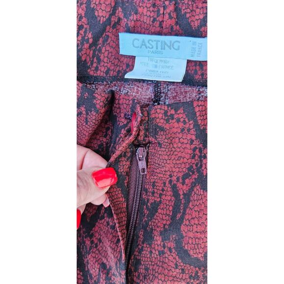 VTG Y2K Pants Womens Small 40 Red Black Python Print Mid Rise Boot Cut Stretch - Picture 7 of 13